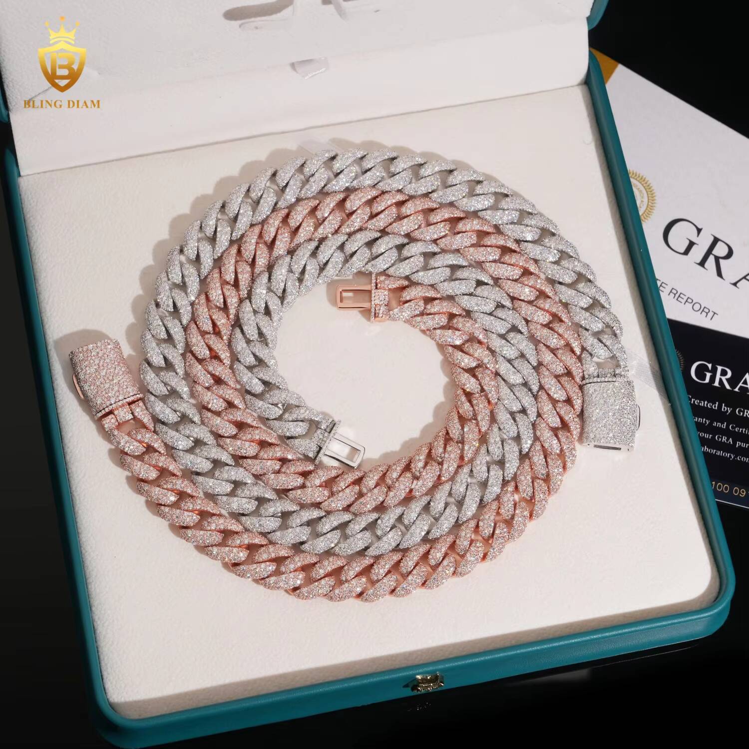 In Stock HipHop Style 14mm S925 Silver Moissanite Cuban Chain Pass Diamond Tester Iced Out Moissanite Necklace Cuban Link Chain