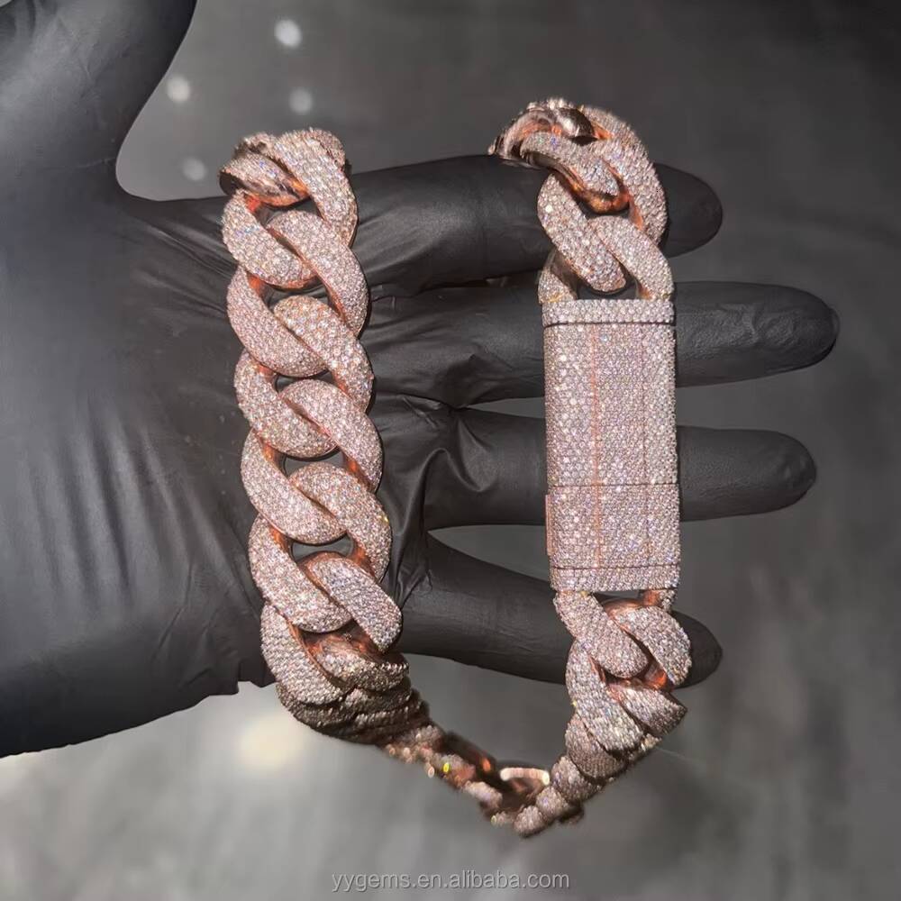 Yu Ying Custom Heavy Chain 20mm 22mm Men Full Iced Out Moissanite Rose Gold 925 Silver Cuban Link Chain Necklace Hip Hop Jewelry