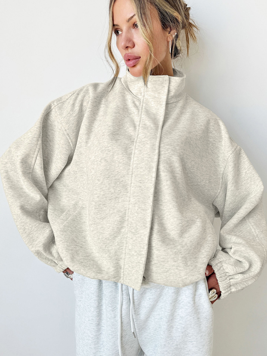 High quality luxury new style for autumn and winter simple and fashionable short jacket stand up collar sweatshirt jacket women's design sense te