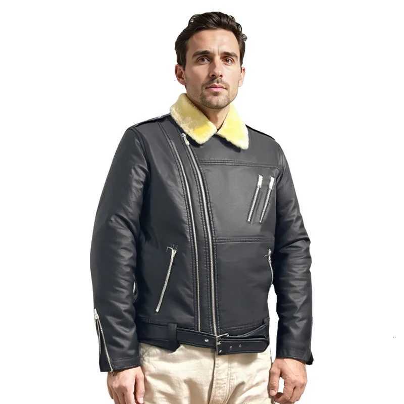 Thickfibered fur coat for men Fur leather integrated Washed PU leather jacket for men thick and suitable for motorcycle wearT251029