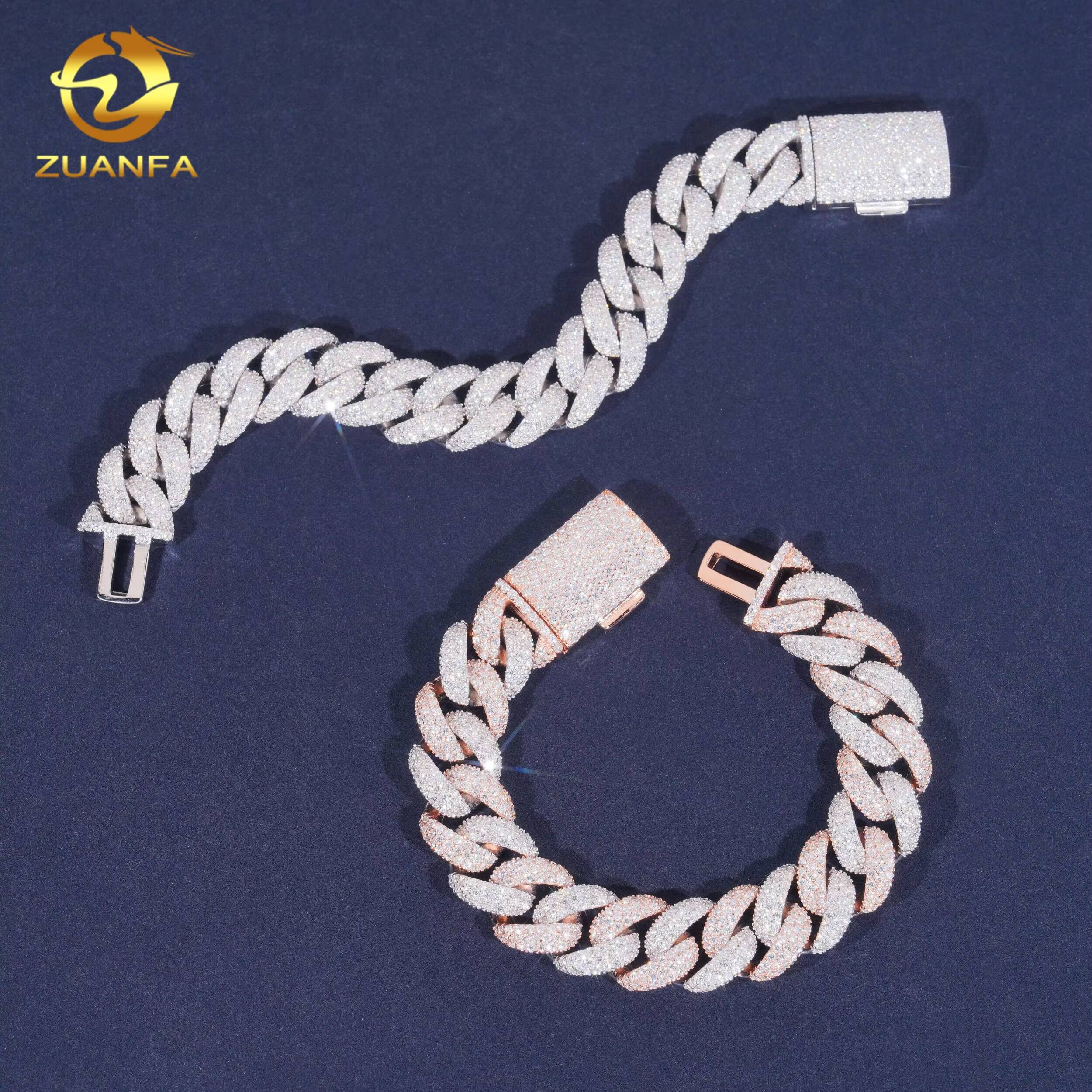 Hip Hop Pass Diamond Test Moissanite 15mm Iced Out Cuban Link Bracelet 925 Sterling Silver Linked Men Bracelet