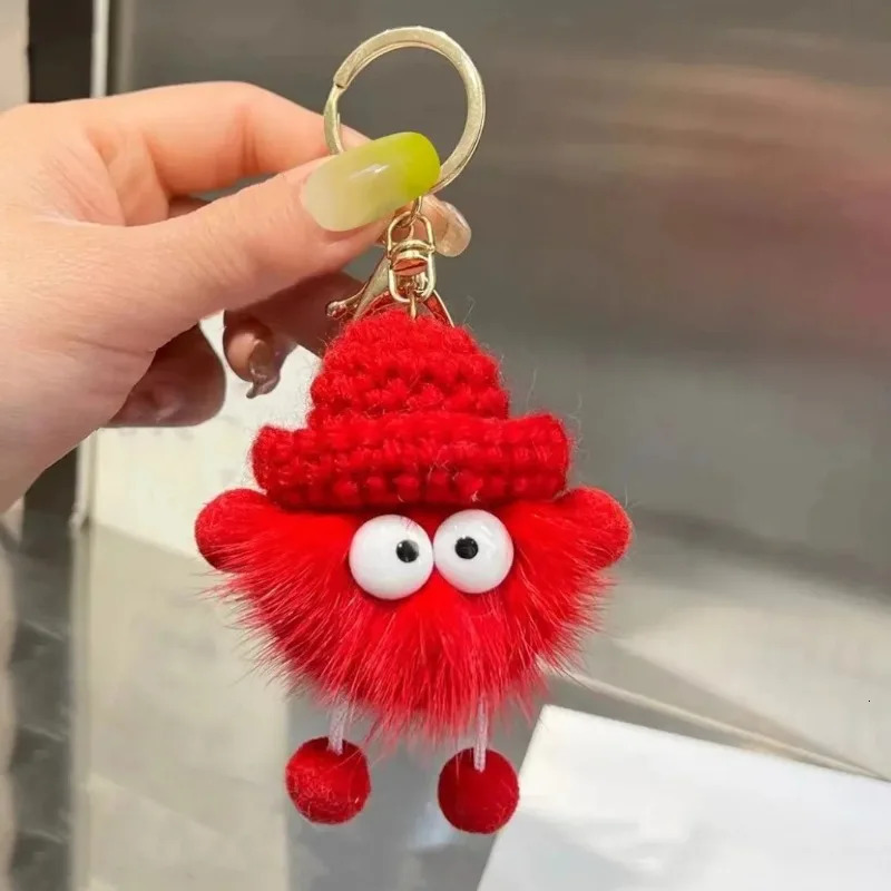 Cute Mink Fur lanyard Briquettes Keychain Car KeyRing Pendant Plush School Bag Pendant Gift kawaii backpack keychains 251029