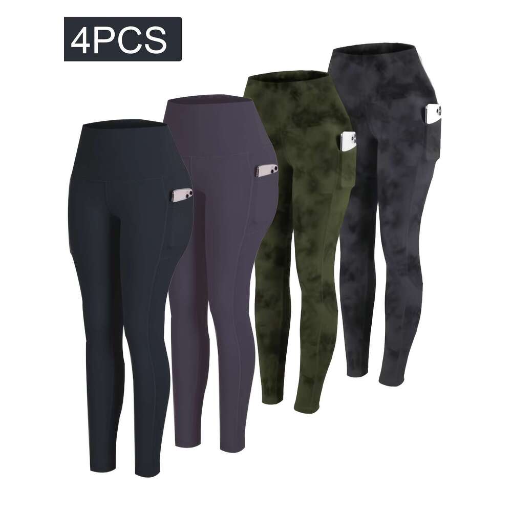 PRO-FiT 4pcs Set Of Sports Leggings, Abdominal Control, Butt Lift, Nine-point Printed Yoga Pants, Women'S Fiess Running Compression Pants