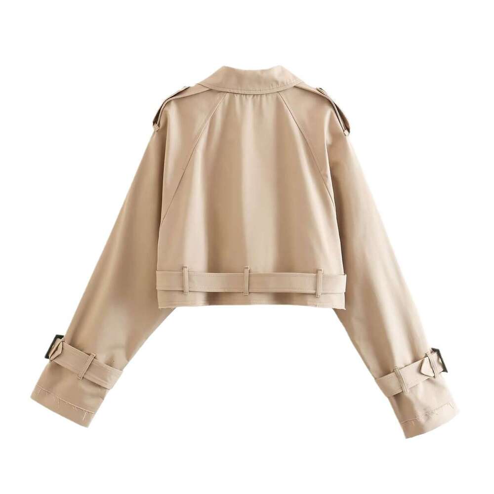 2023 Spring and Autumn New Women's Fashion Belted Long Sleeve Short Casual Trench Coat Jacket