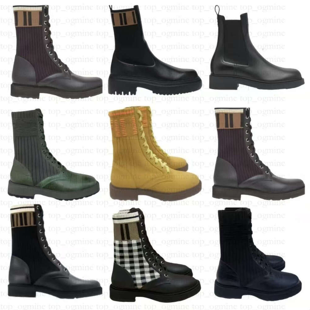 Designer Genuine Leather Fend Thick bottom Martin Women Ankle Boots Cowboy Short Booties Lace-up Platform Combat Brown Letter Black Winter Shoes Size 35-41