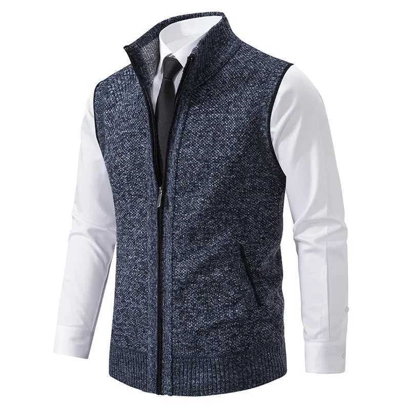 Mens Knitted Sleeveless Sweater Cardigan Zipper Sweater Vest Casual Sleeveless Warm Jacket Slim Fit Stand Collar Sweatercoat W251029