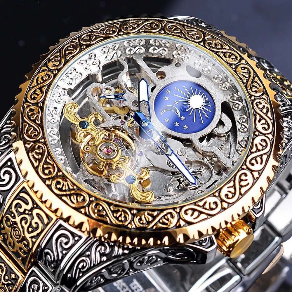 New Men's Fashion Skeleton Carved Automatic Mechanical Watch