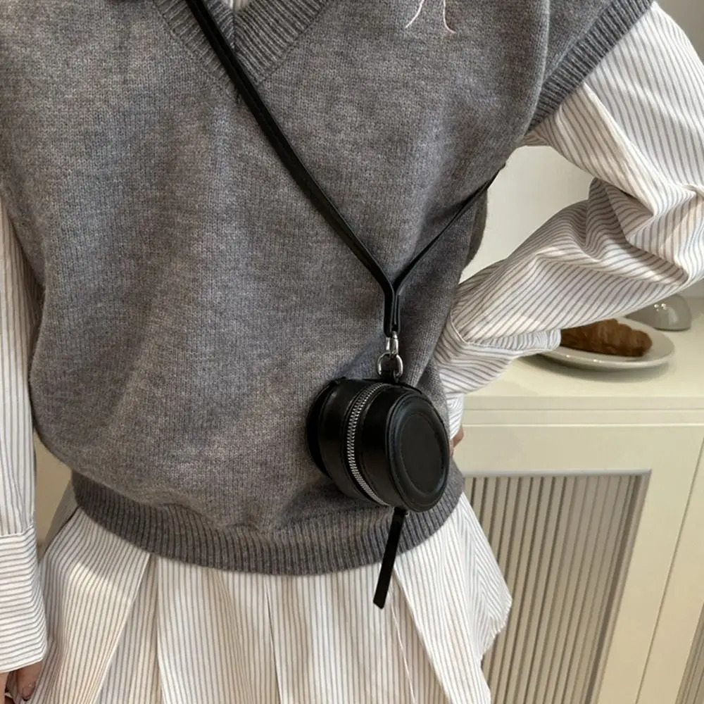 Fashion PU Leather Hanging Neck Coin Purse with Makeup Mirror Oval Lanyard Wallet Purse Mini Crossbody Bag Streetwear 251029