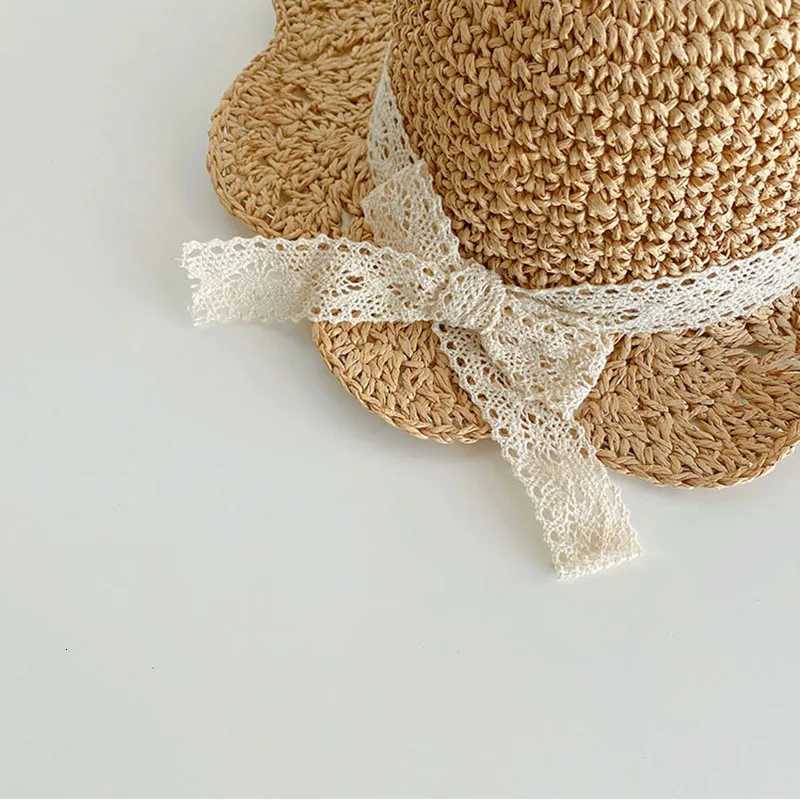 Lace Bow Girl Straw Hat Baby Summer Sun Hats Travel Beach Kids Large Brim Fisherman Cap 25Year Children Sunscreen Bucket Caps251028