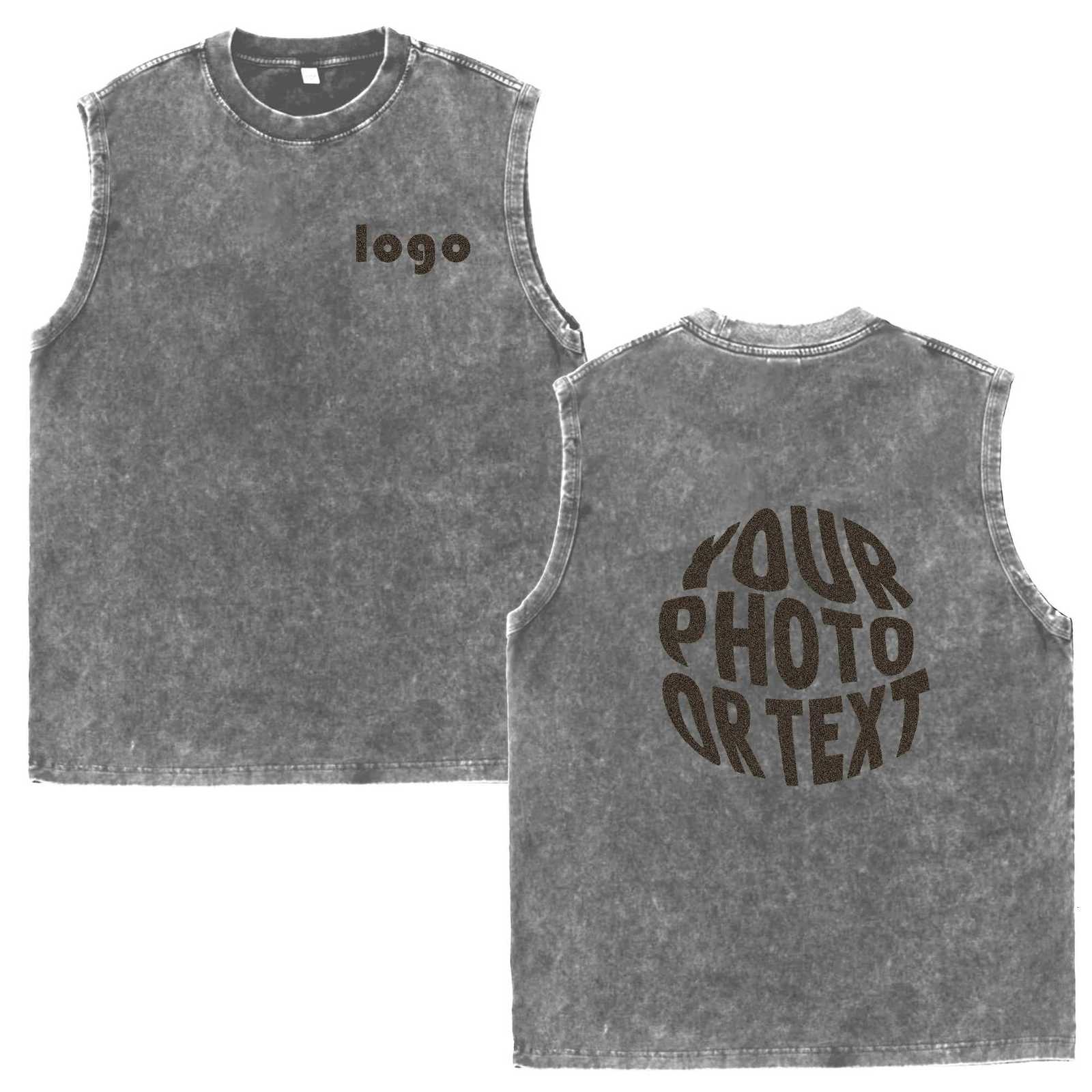 Customized Vest Summer Mens Washed Cotton Tank Tops Muscle Gym Sleeveless Workout T Shirts Running Beach Loose Cutoff Tees W251029