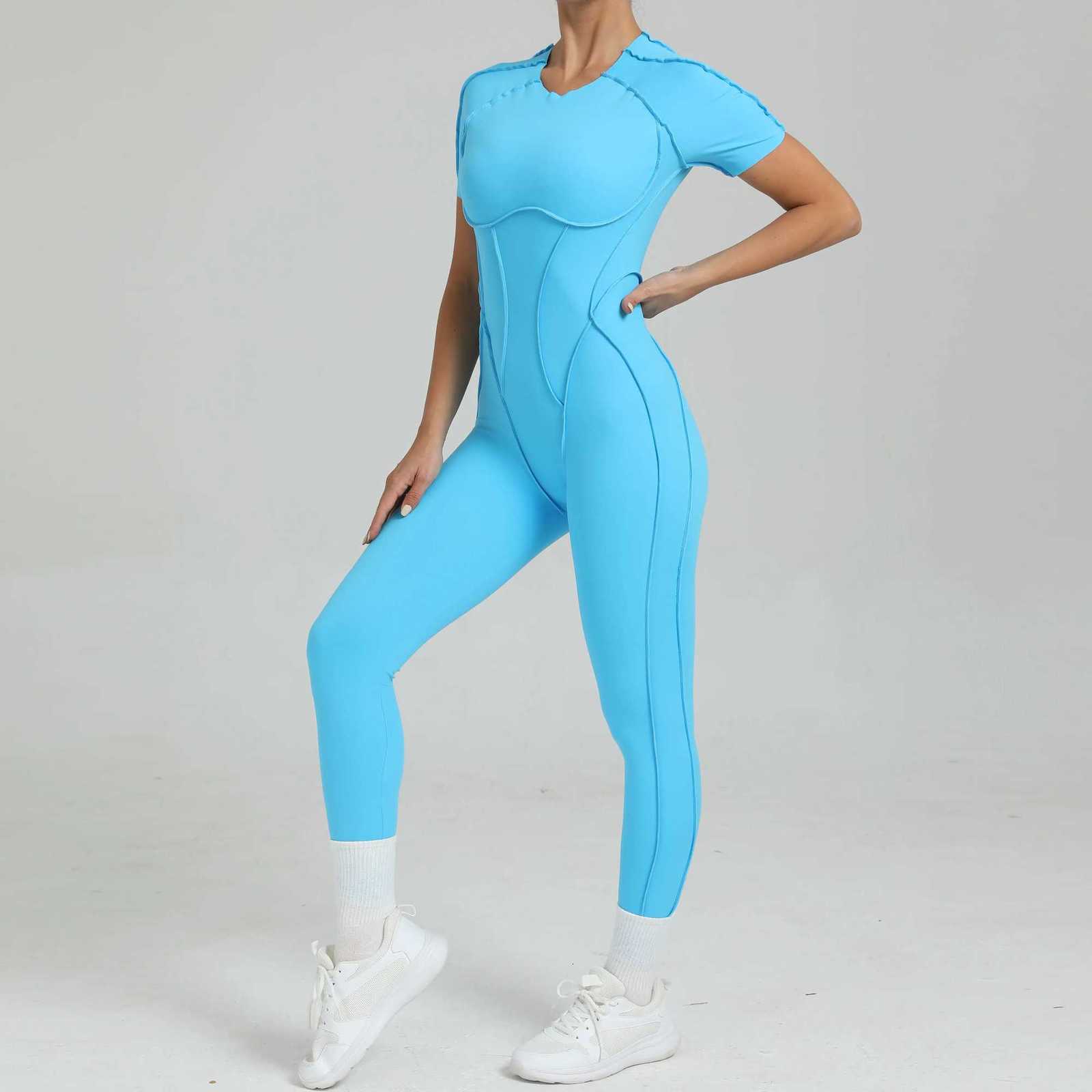 Womens OnePiece Suit Zipper Short Sleeve Gym Push Up Workout Clothes Fitness Short Bodysuit Sportswear JumpsuitsXJ251029