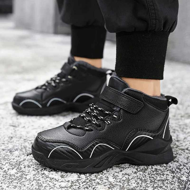 Luxury Boys Snow Boots Outdoor Children Plush Sneaker 2025 New PU Leather Nonslip Black Casual Sports Shoes for Boy L251028 XJ260303
