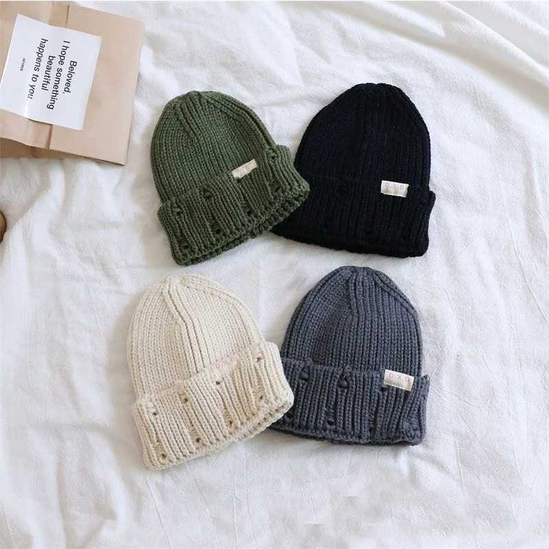 Autumn and winter baby wool hat Korean version solid color mens and womens casual versatile pullover knitted hat ins style251028
