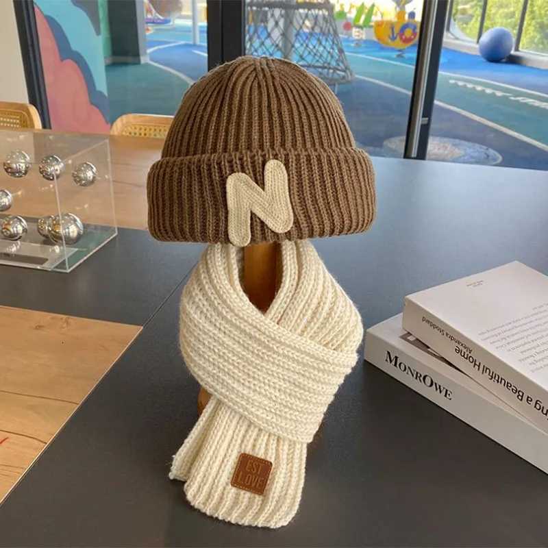Winter Warm Children Scarf Knitted Hat Solid Color Woolen Pullover Cap 16year Boys Girls Kids Neckerchief NLetter Baby Beanies251028