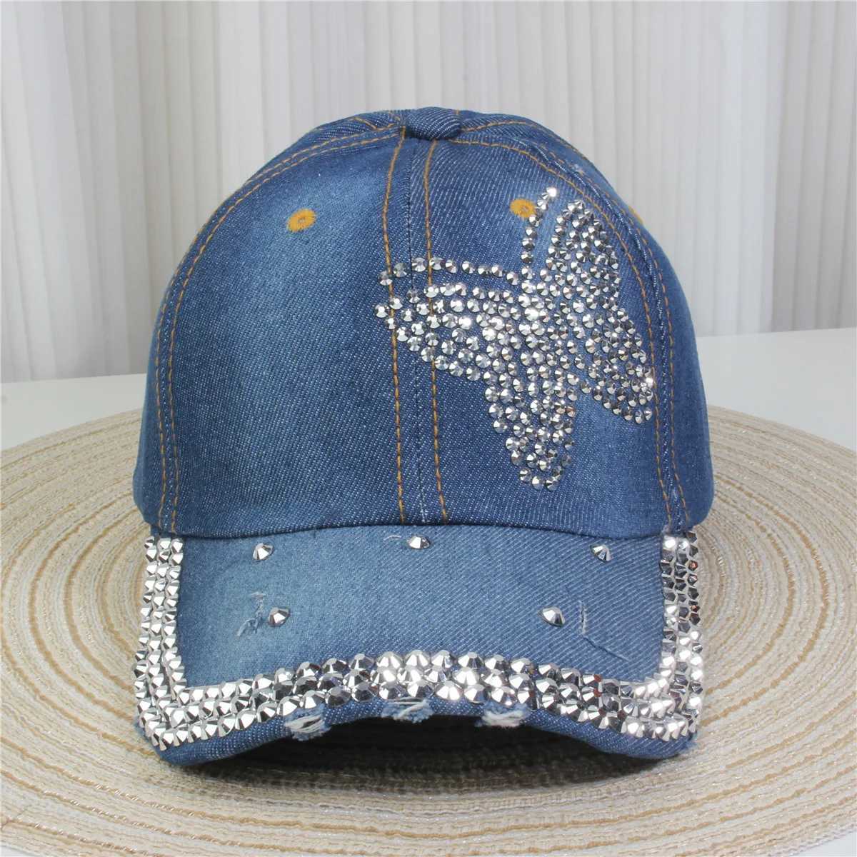 New womens rhinestone inlaid denim fashionable duckbill cap casual face enhancing small adult baseball capW251029