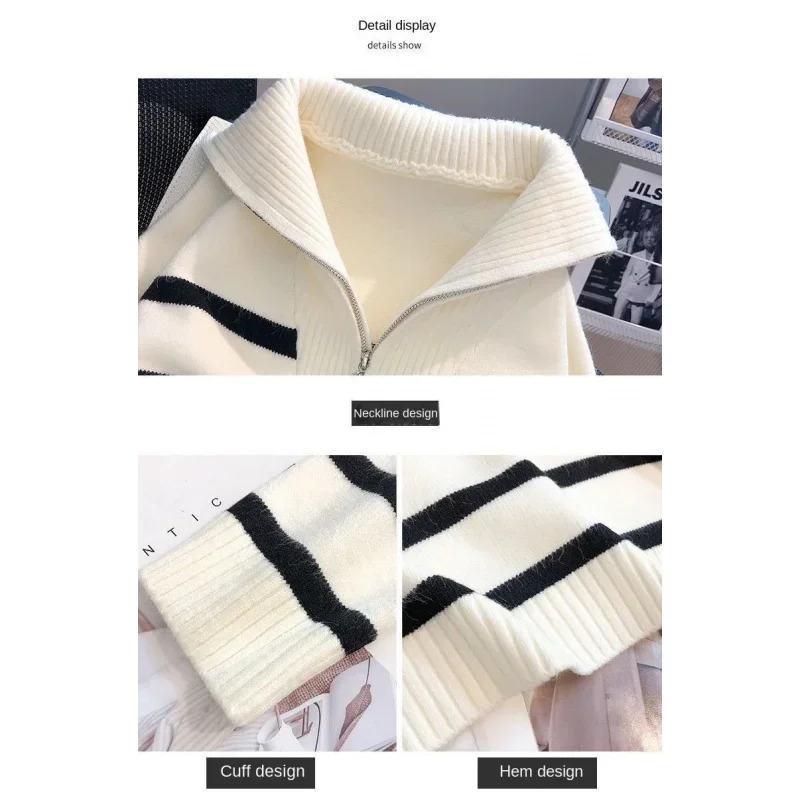 Sweater pullover women Spring and Autumn underwear zipper stripe underlay short style premium sweater female 251029