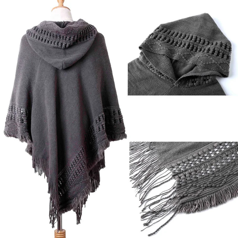 Women Ladies Tassel Cape Coat Fringe Poncho Oblique Stripe Coat Bohemian Shawl Scarf 251029