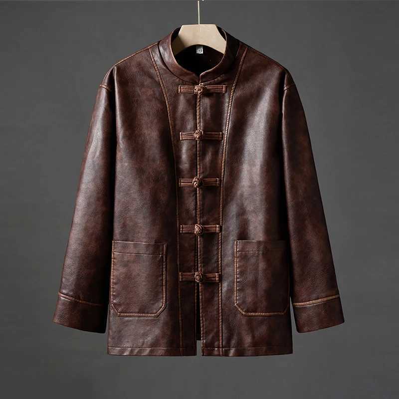 2025 Autumn Men Pu Motorcycle Jacket Men Leather Jackets Men ChinaChic Vintage Casual Bomber Jacket Male Oversized Loose CoatT251029