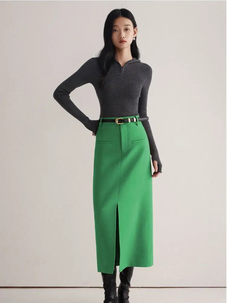 Slit High Waist Suit Straight Midlength Fashion and Slim Temperament Skirt 251028