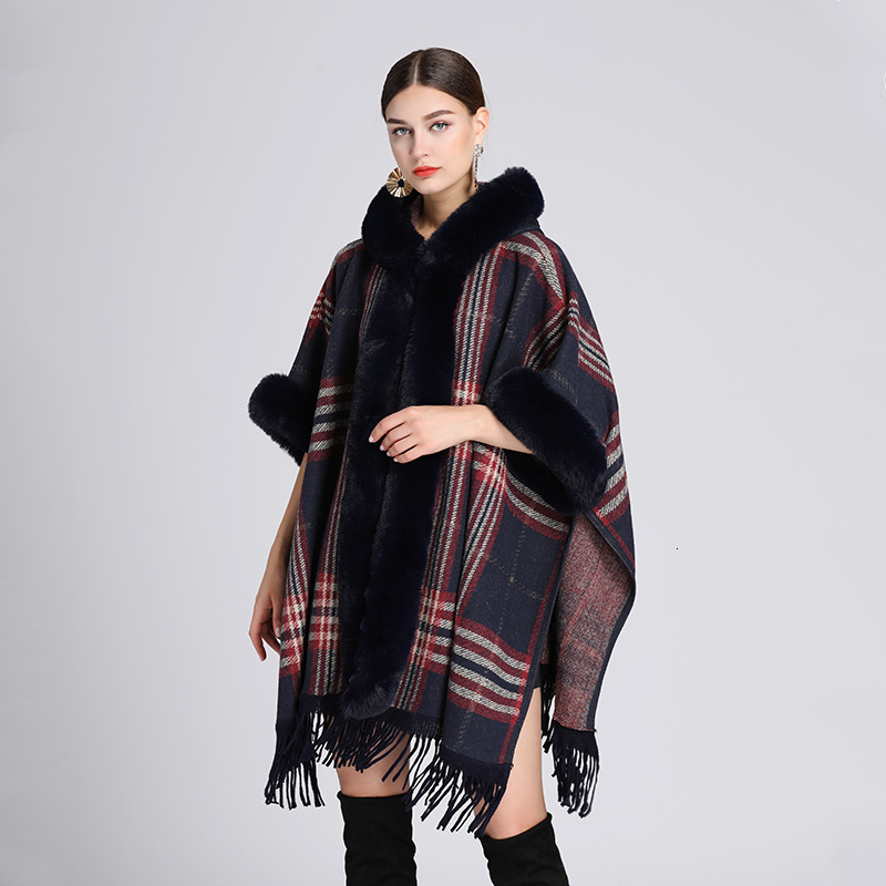 European and American designer style autumn and winter new item imitation Rex rabbit skin collar hooded shawl women's wool coat plus size cardiga