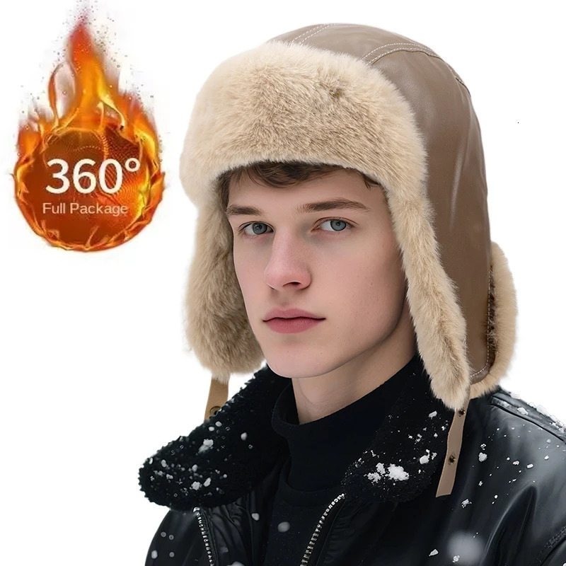 Winter Thick Warm Russian Ushanka Hat For Men Womens Pilot Bomber Trapper Hat Faux Fur Leather Snow Cap with Ear Flaps 251029