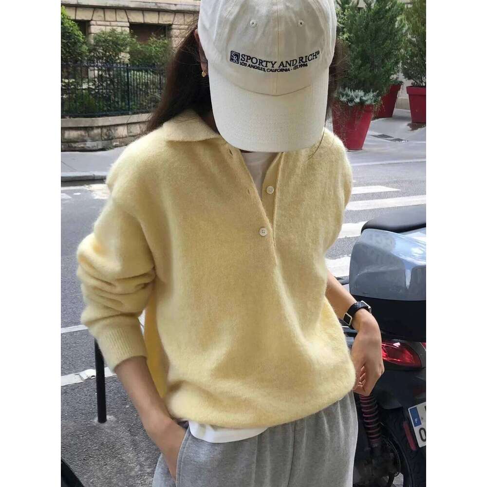 Autumn/Winter New Sweater 100% Wool Knitted Hoodie Solid Color Casual Women's Top Loose And Simple Top With A Flip Collar