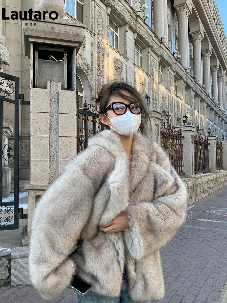 Lautaro Autumn Winter Oversized Loose Casual y Soft Thick Warm Hairy Faux Fox Fur Coat Women Long Sleeve Fluffy Jacket 251028