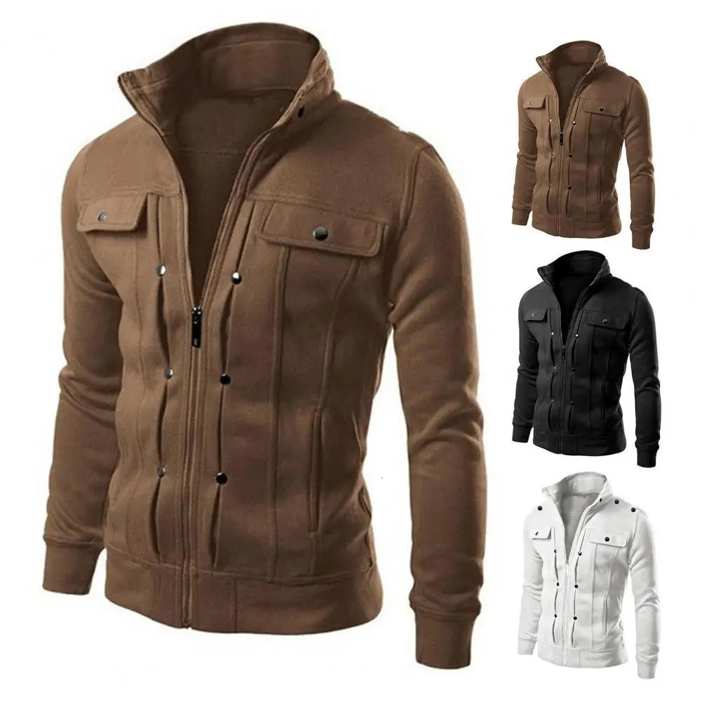Fashionable Men Outerwear Mens Solid Color Stand Collar Jacket with Buttons Zipper Closure for Spring Autumn Long for Men 251029
