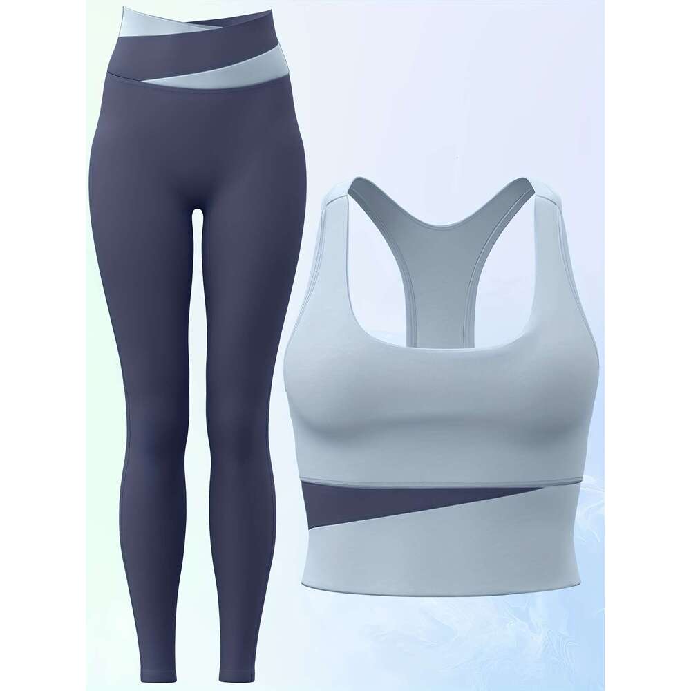 2pcs Women's sports combo Sports bra high-waisted leggings set Slim fit Suitable for running, gym and yogayoga