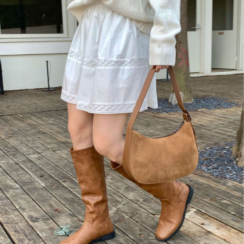 Genuine Leather Bag Niche Design Suede Texture Fashion Crescent Solid Color Ins Style Daily Versatile Shoulder Underarm Crossbody Bag