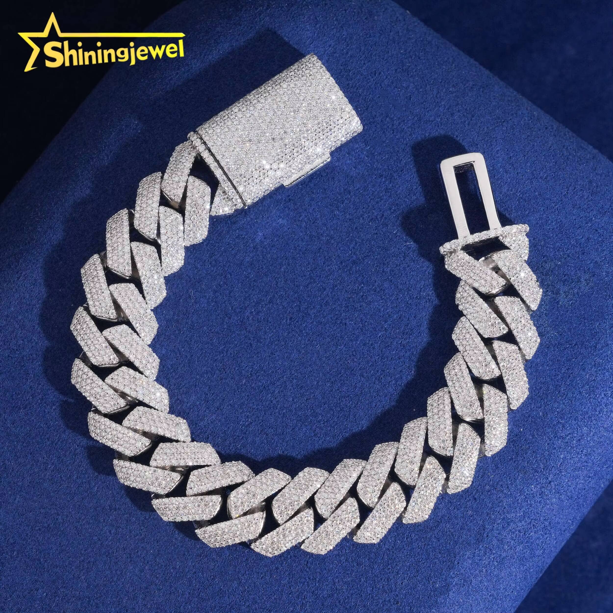 Hot Sale 15mm Cuban Chain Moissanite Men Hip Hop Sterling Silver 925 Gold Plated Moissanite Pass Diamond Test Cuban Bracelet