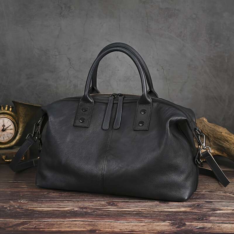 Vintage Brown Genuine Leather Dumpling Bag For Women Handbag With Detachable Shoulder Strap, Large Capacity, Casual Style, Anti Finish, Zipper