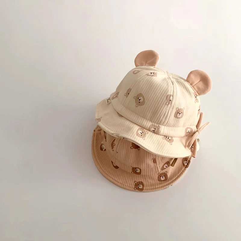 Print Bear Baby Drawstring Basin Hats Cute Cartoon Infant Wide Brim Fisherman Hat 620M Kids Sunshade Visors Cotton Bucket Cap251028