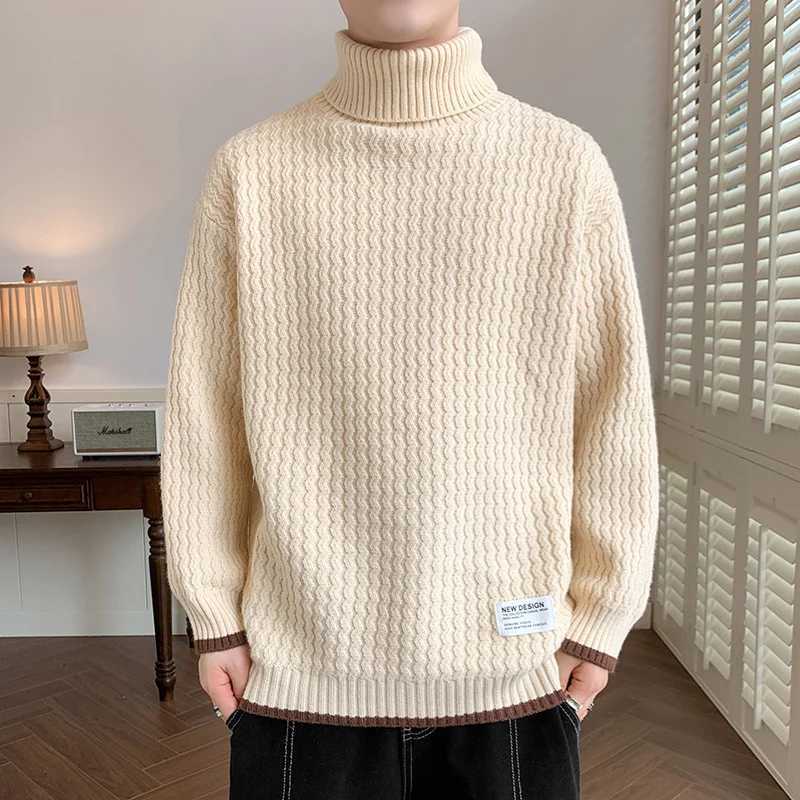 Winter Mens Turtleneck Long Sleeve Knitted Sweaters High Street Appliques Knitwear Pullovers Y2K Vintage ONeck Pull Homme J251029