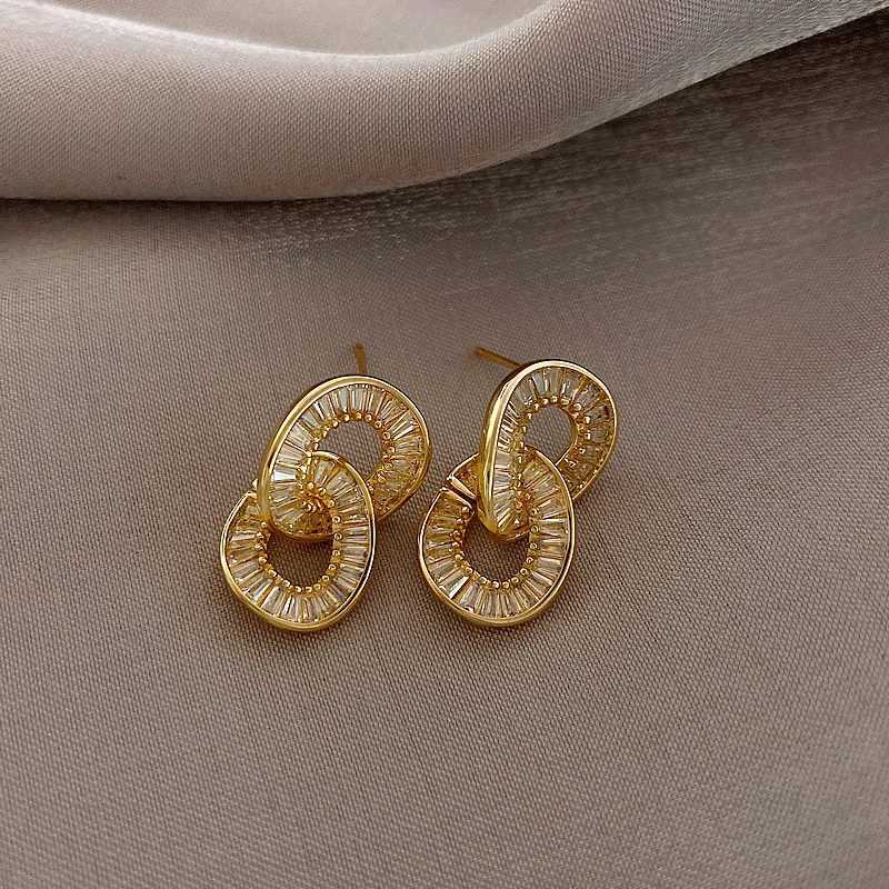Luxury Zircon Circle Clasp Gold Colour Pendant Earrings For Woman Fashion Korean Jewelry 2020 New Party Girls Unusual EarringsW251029