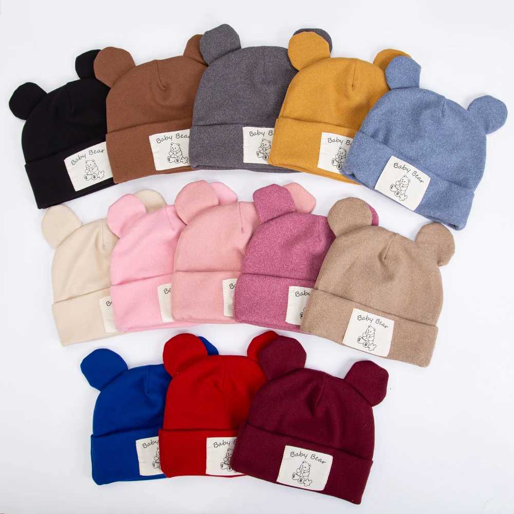 Cute Bear Ear Baby Turban Hats for Newboorn Boys Girls Faux Cashmere Label Caps Beanies Autumn Winter Infant Bonnets251028