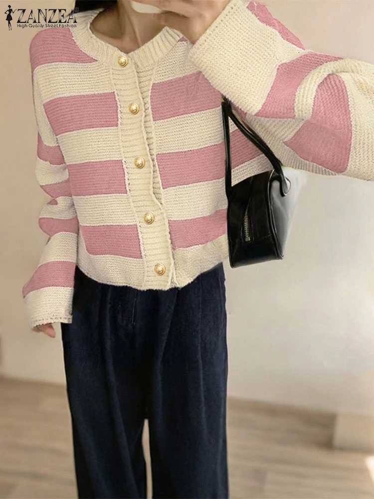 ZANZEA Fashion Women Sweaters Cardigans Long Sleeve Striped Jumpers Autumn Knitted 2025 Winter Casual Loose Knitwear Buttons TopT251028