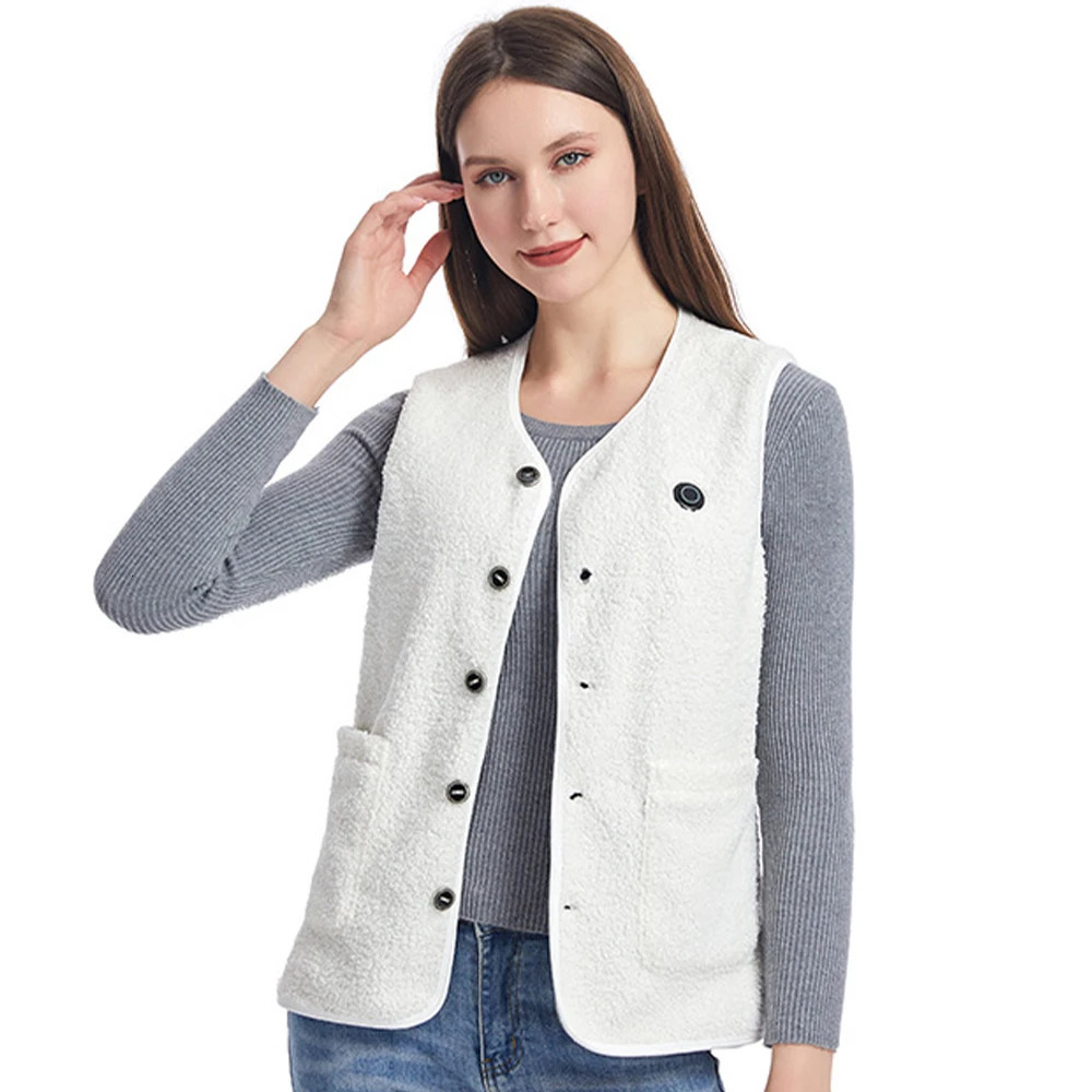 16 Areas Heated Vest Women Electric Heated Jackets Teddy Velvet Vneck USB Electric Temperature Control Winter Thermal Warm Vest 251029