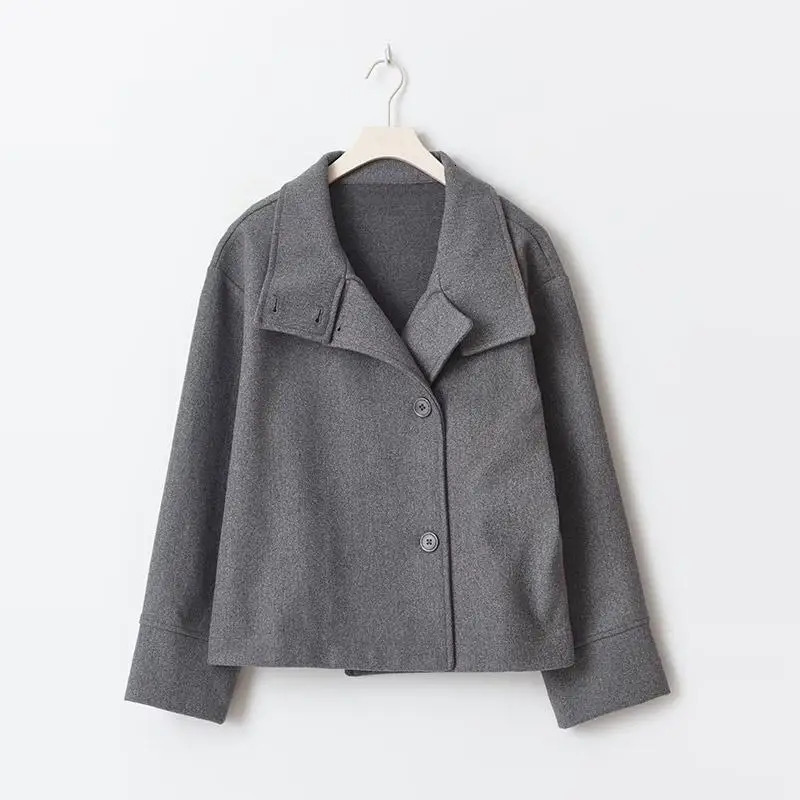 Women Vintage Woolen Blended Jacket Single Breasted Long Sleeve Stand Collar Coat Autumn Lady Street Short Outerwears 251028