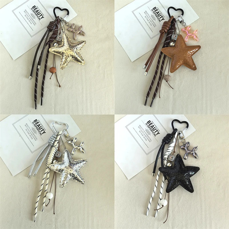 Y2k Leather Rope Keychain Star Cute Dachshund Bag Pendant 3d Creative Cartoon Keyring Antilost Mobile Phone Lanyard Bag Pendant 251029