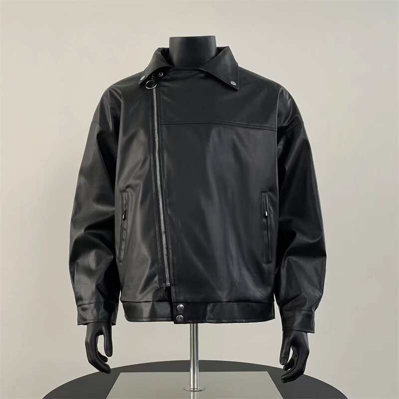 Solid Color New Straight-leg Trendy Spring And Designer Jacket Autumn Youth Korean Style High-end Leather Jacket Men's Coat Leather Jacket With T