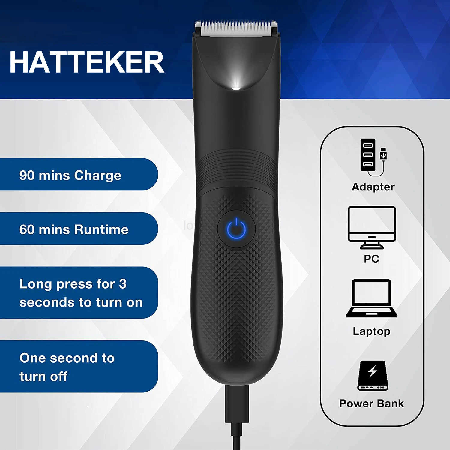Hatteker Groin Area Hair Trimmer Lawn Mower Ceramic Blade Waterproof Body Hair Ultimate Hygiene Razor for Man Cordless Clipper Z251029