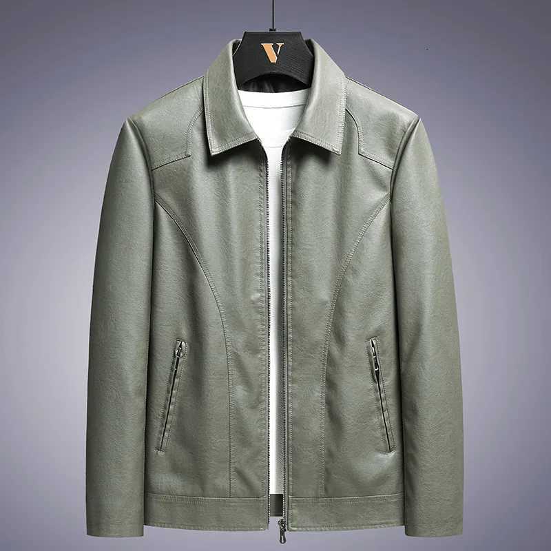 Faux Leather Jacket Men Coats Turn Down Collar Full Sleeve Casual Pockets Zipper Jackets Splice Simple Coat Autumn WinterT251029