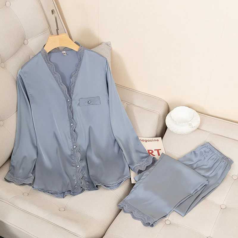 Casual Pajamas Set Satin Sexy Women 2 Piece Sleepwear Silky Pyjamas Loungewear Solid Nightwear Spring New Bathrobe ShirtPantsT251029