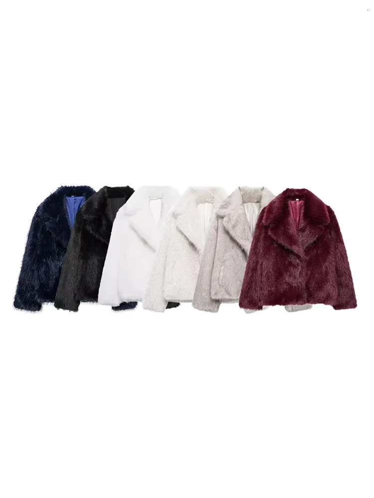 Womens Thick Warm Faux Fur Jacket Long Sleeve Coat Lapel Collar Female Outerwear Chic Tops Fashion 251029