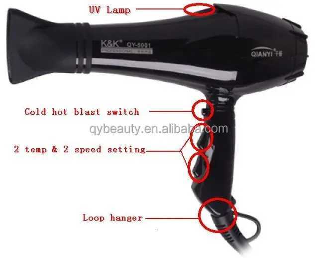 Professional 2000W Dual Voltage Portable Hair Dryer AC Motor Ionic Feature Hot Cold Heat Settings Salons Barber Shops Hotels W251029