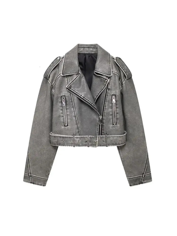 Faux Leather Moto Biker Jacket for Women Long Sleeve Coat Front Zipper Female Outerwear Chic Tops Fashion 251029