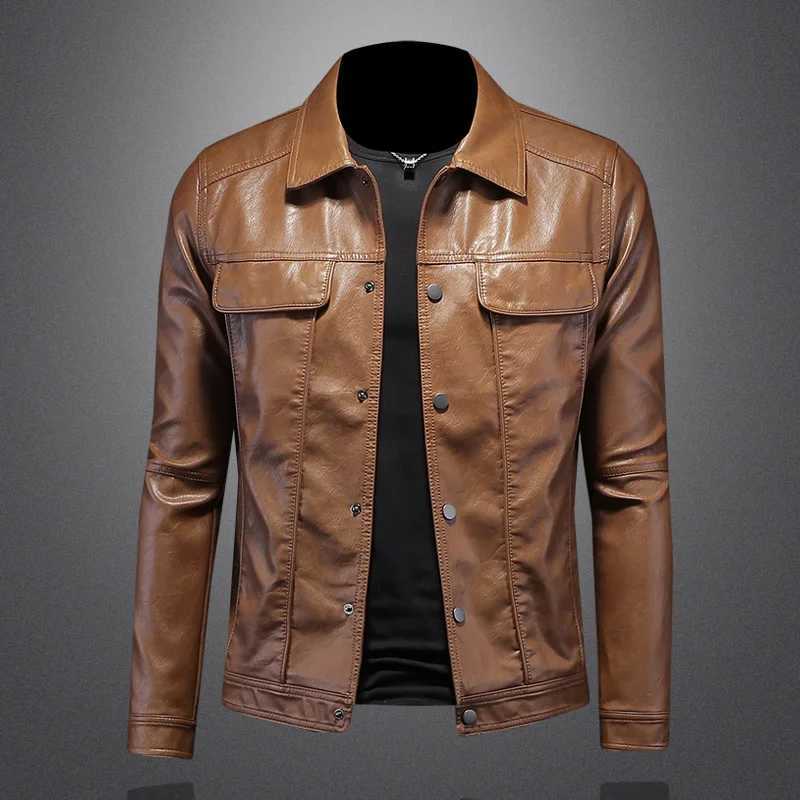 New mens leather jacket mens lapel motorcycle leather jacket highquality single breasted slim fit fashionable jacket M5XLT251029