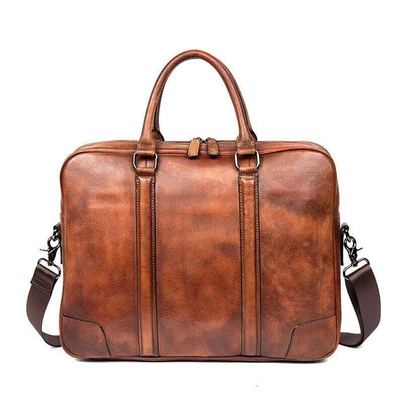 Casual briefcase horizontal men's baotou leather handbag retro trend one-shoulder messenger handmade bag