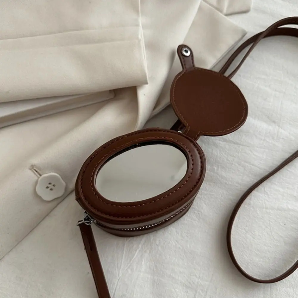 Fashion PU Leather Hanging Neck Coin Purse with Makeup Mirror Oval Lanyard Wallet Purse Mini Crossbody Bag Streetwear 251029